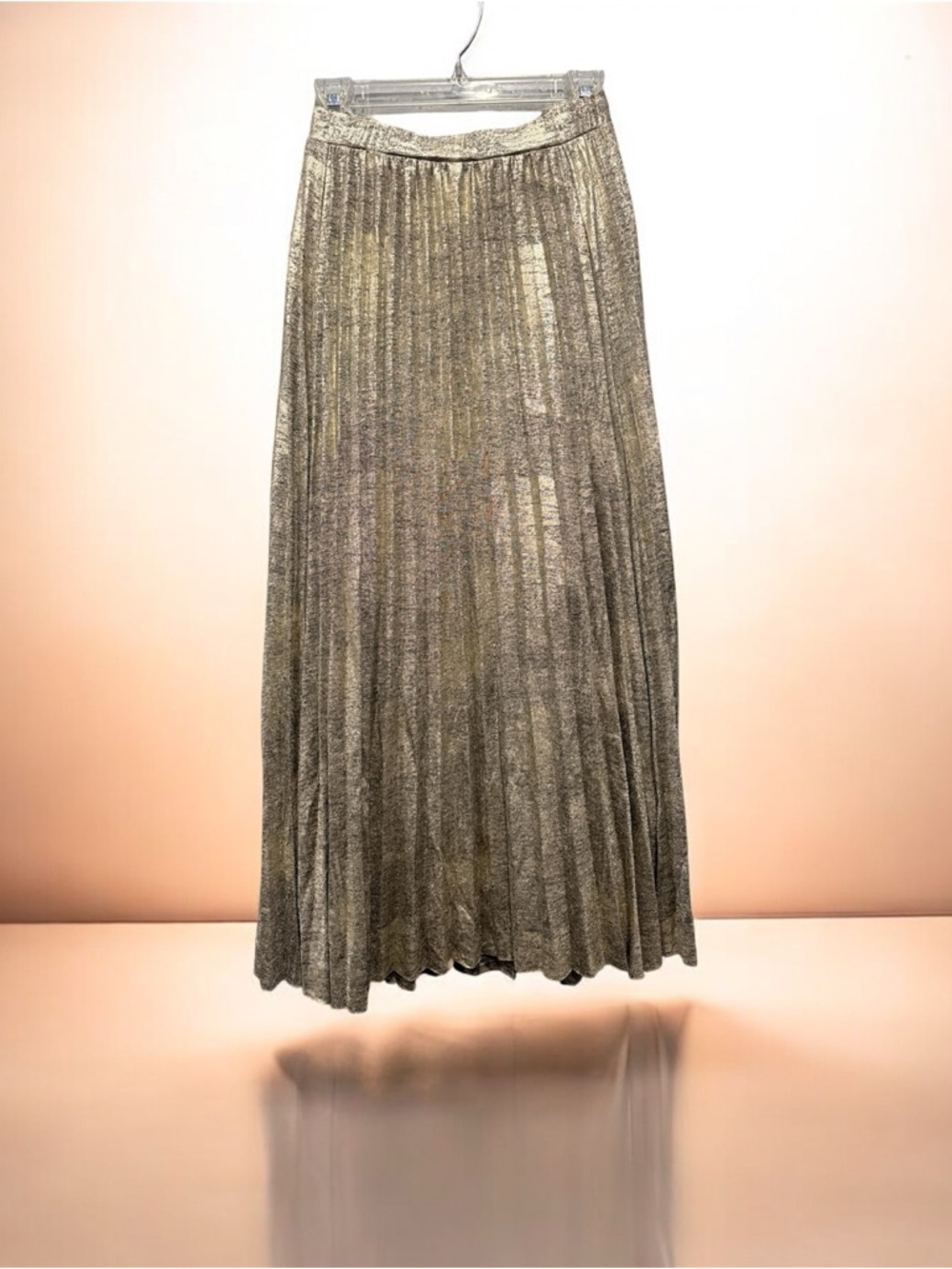 H by Halston Metallic Gold Pleated Maxi Skirt